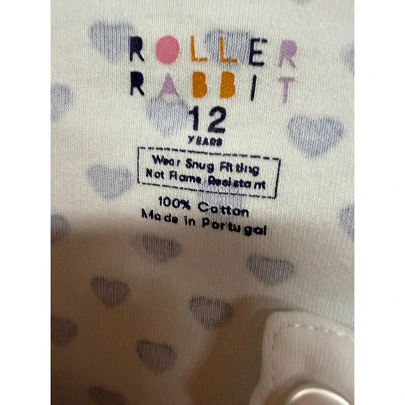 Roller Rabbit pajama top 3 button girls 12 blue hearts white sleepwear PJs - Picture 5 of 6